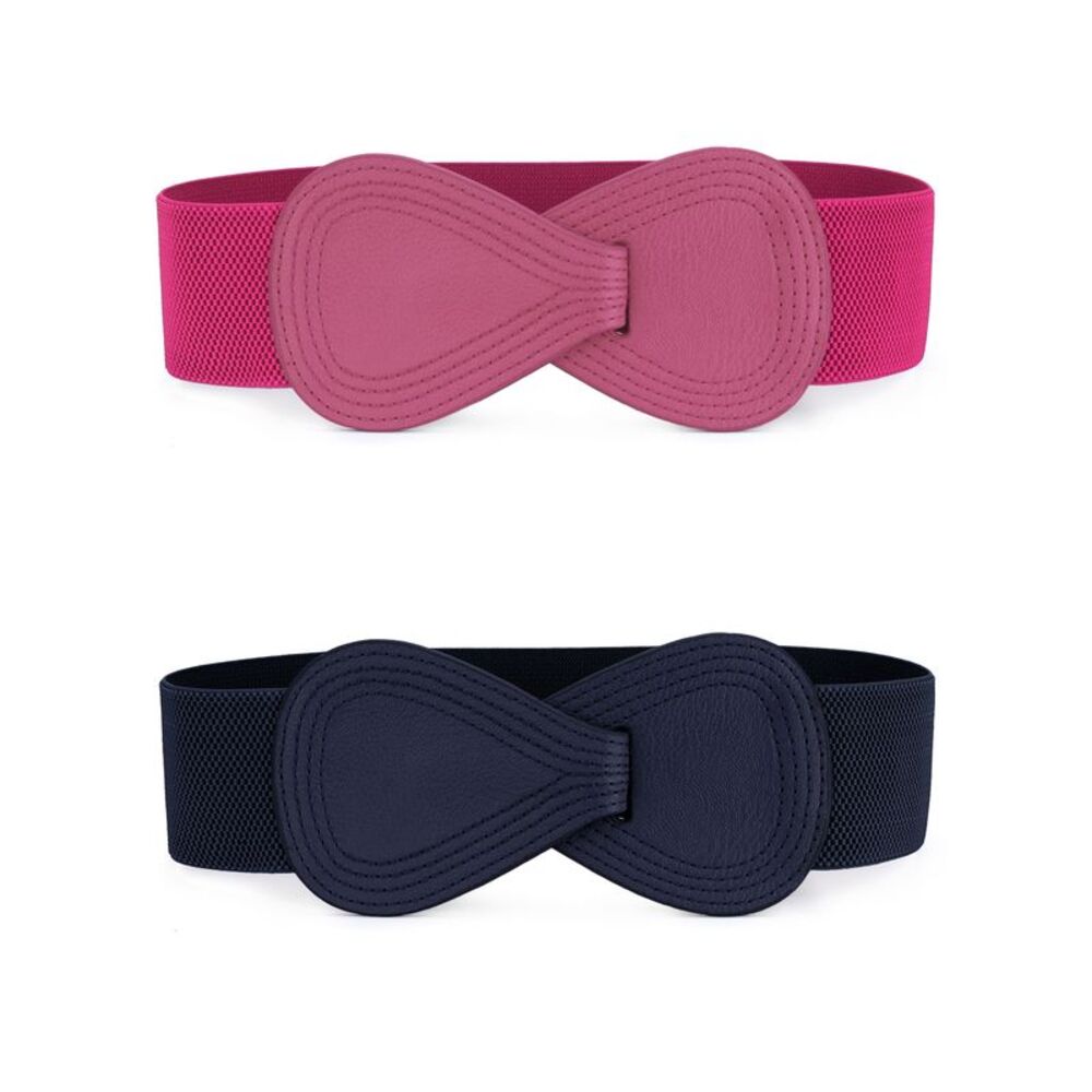2Pcs Plus Size Elastic Dress Belts Interlock Buckle Strethy Waist Belt for Dress